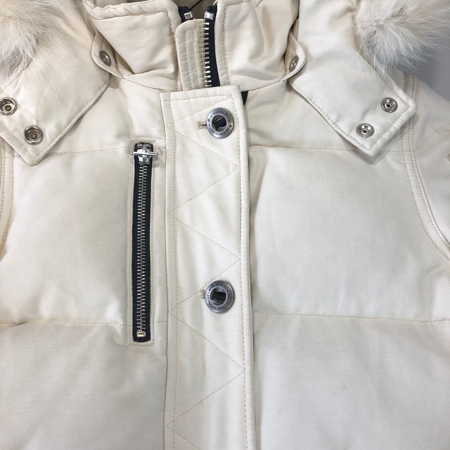 Moose Knuckles Cream Down Puffer Jacket with Fur Hood Size XS