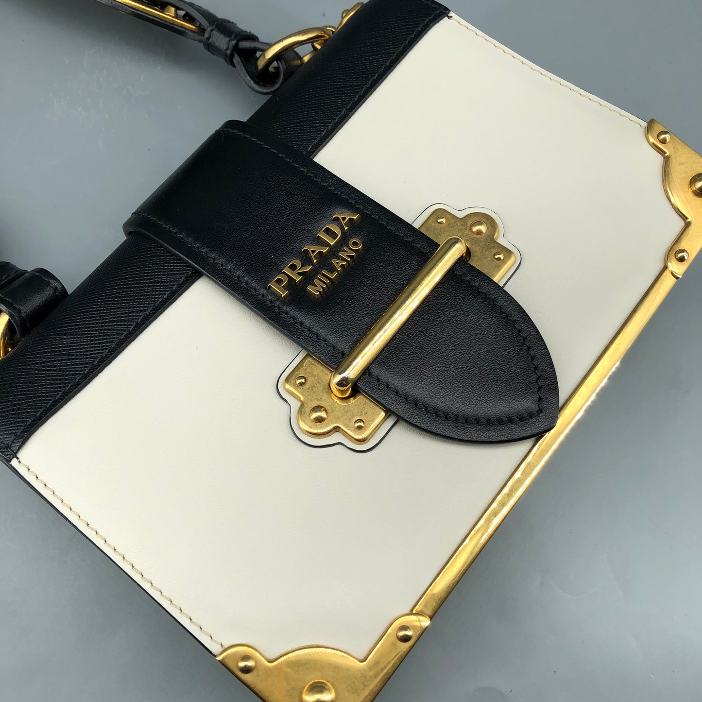 Prada Two-Tone White & Black Cahier Leather Box Crossbody Bag