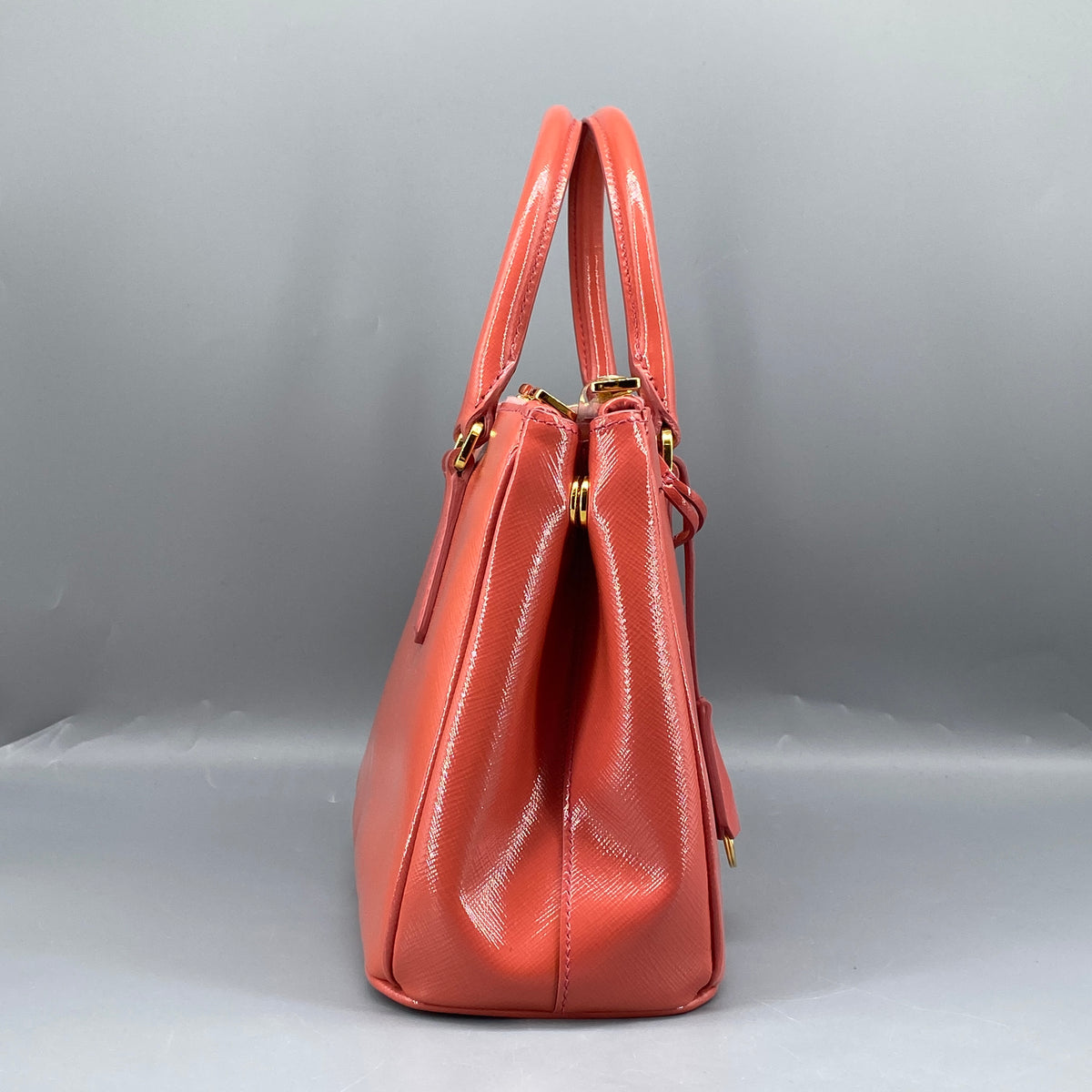 Prada Saffiano Vernice Small Galleria Double Zip Tote Arancio