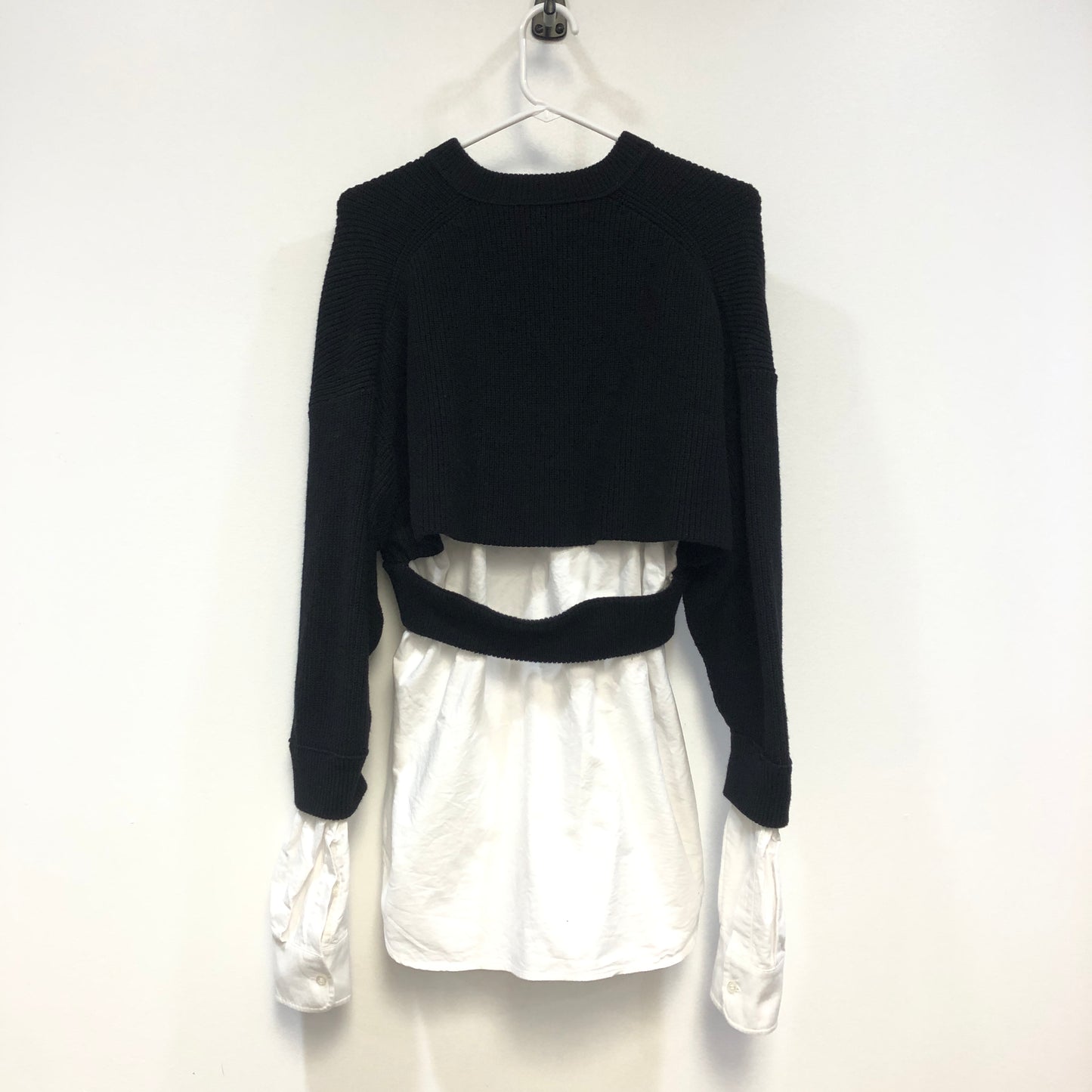 Alexander Wang Hybrid Knit-Button Down Top Size S Black/White