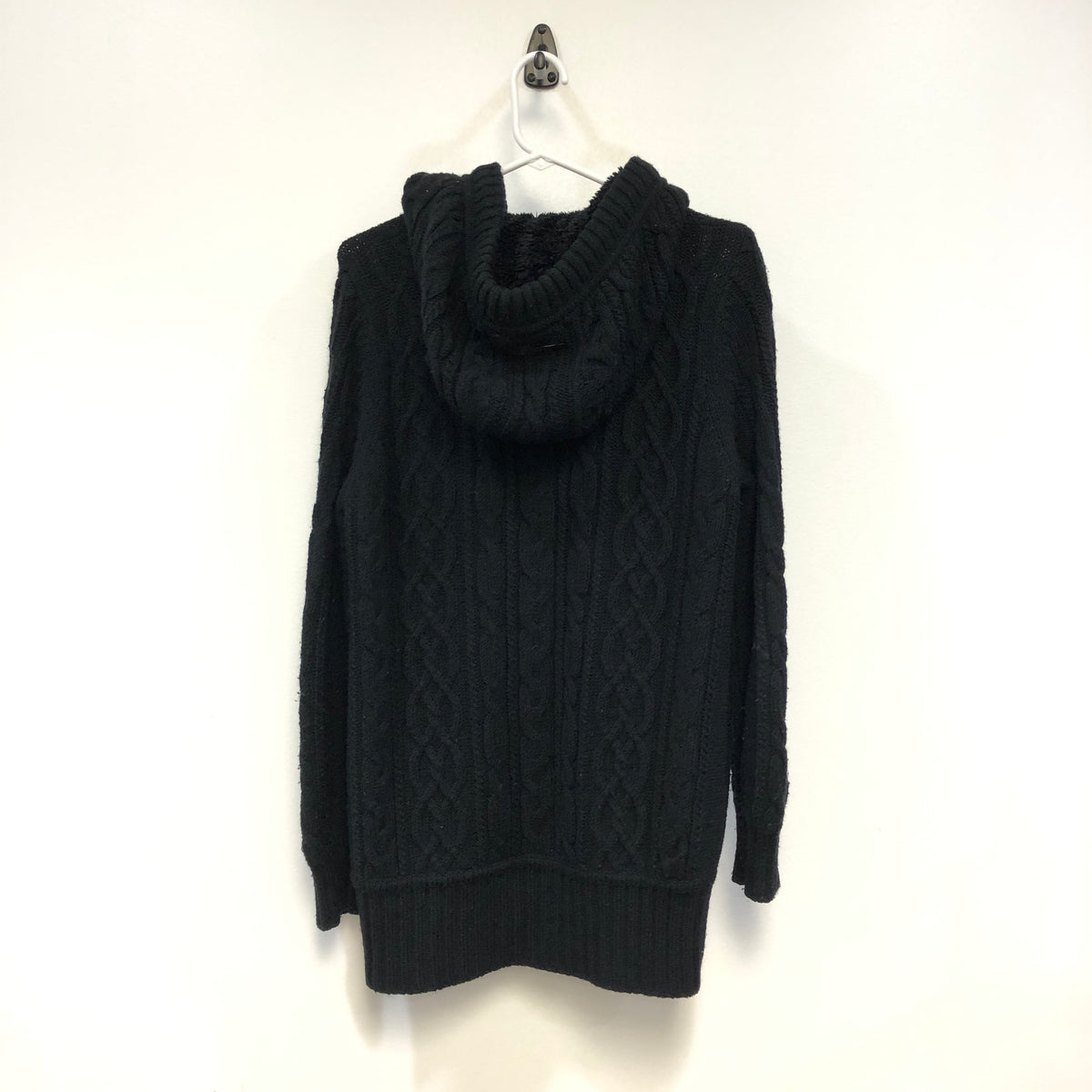 Burberry Black Cable Knit Hooded Cardigan Size 38