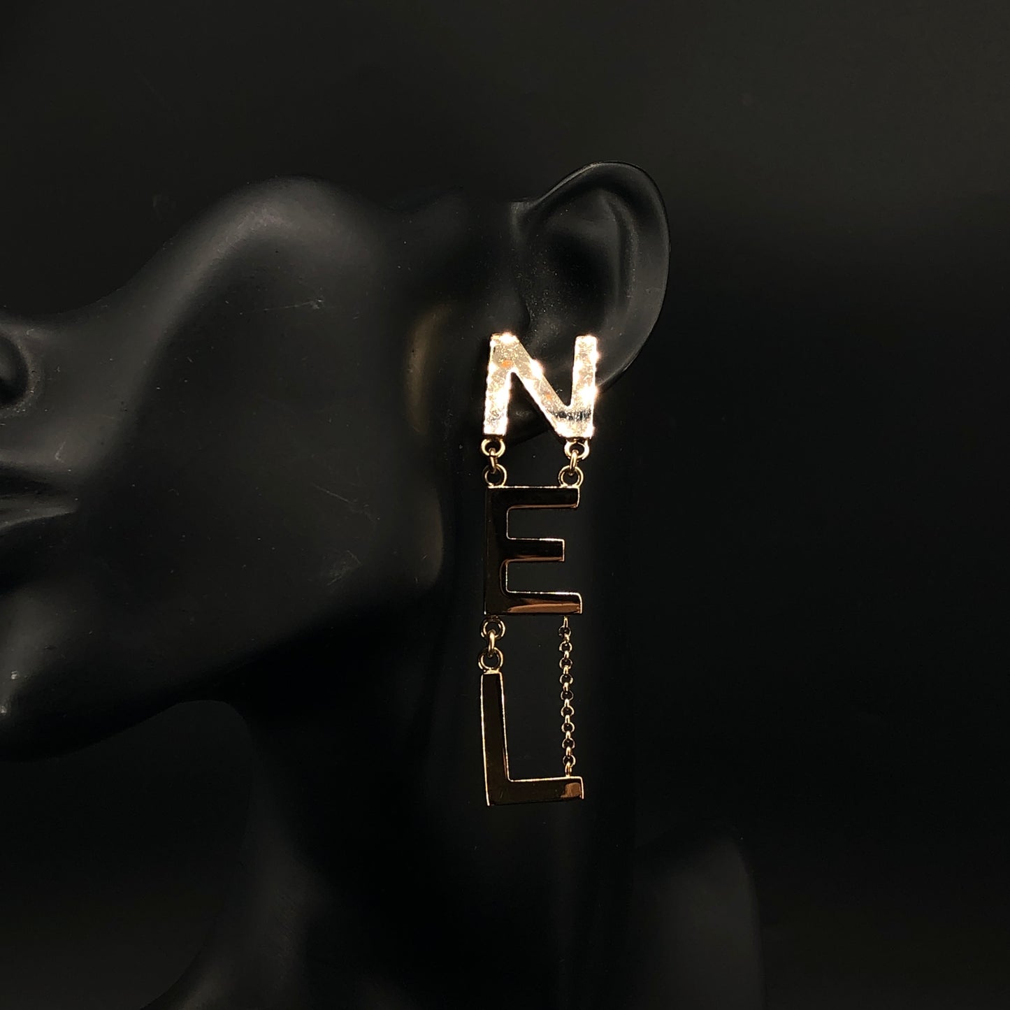 Chanel 2020 Letter Cutout Gold Tone Drop Earrings