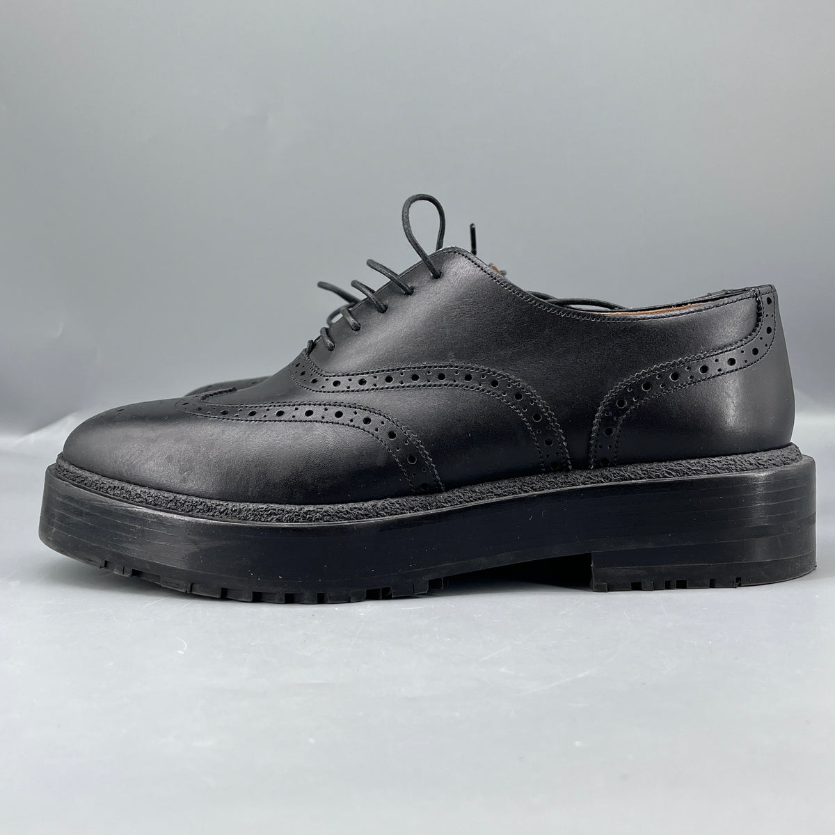 Hermes Black Leather Brogue Oxford Shoes size 37