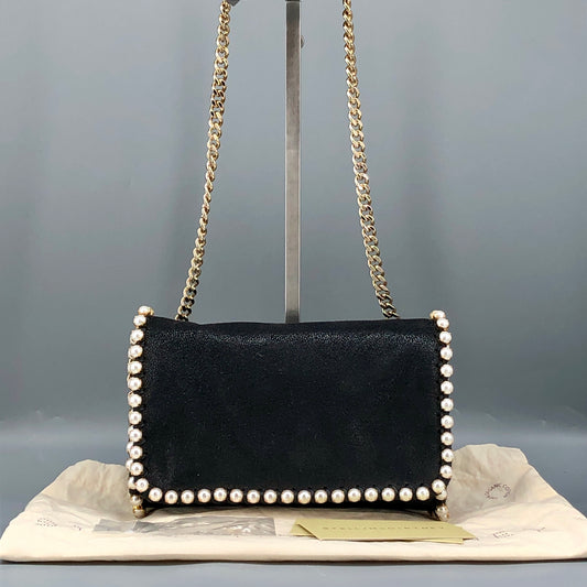 Stella McCartney Falabella Pearl-Trim Crossbody Bag Black/pearl