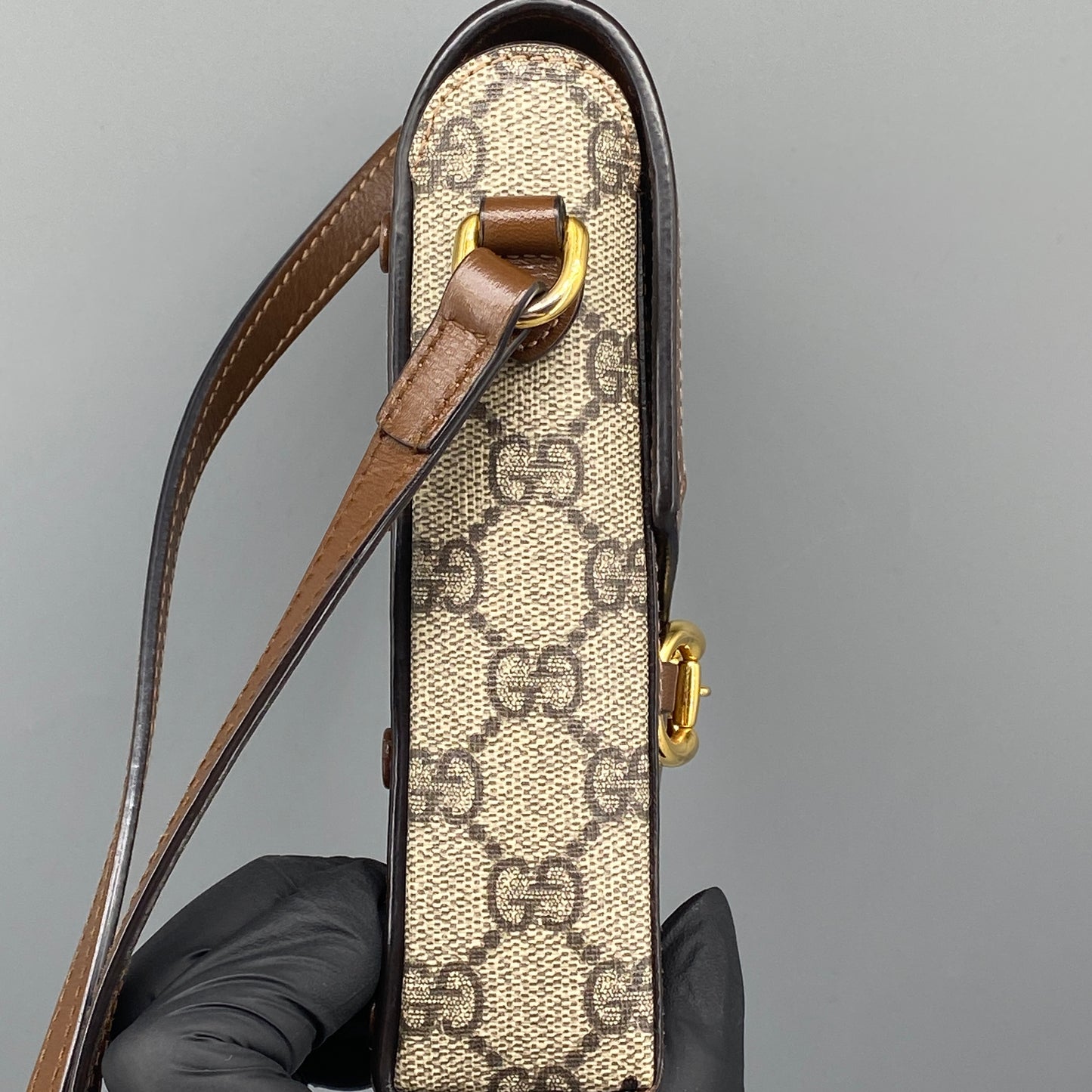 Gucci Beige GG Canvas Horsebit Mini Phone Crossbody Bag