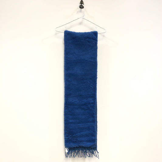 MaxMara Solid Blue Wool Fringe Long Scarf 78*10.5 Inches