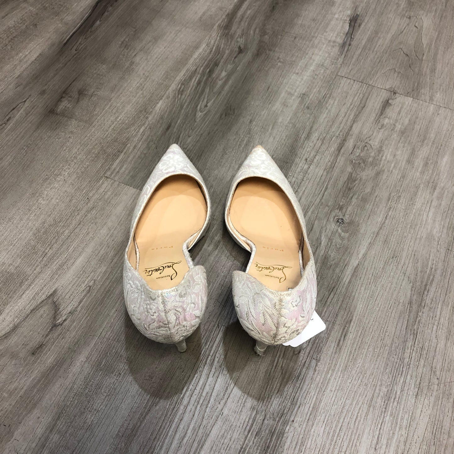 Christian Louboutin Women's Iridescent Lace Pointed Toe Stiletto Pumps Shoes 36 Ivory