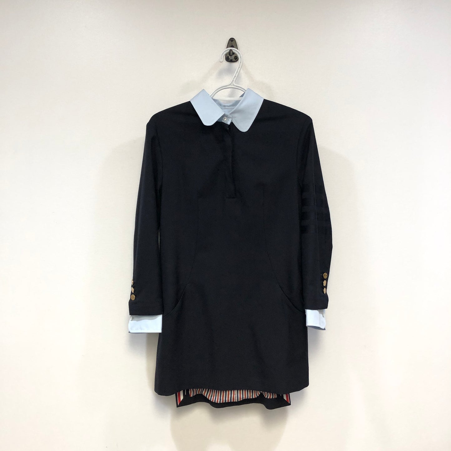 Thom Browne Navy Blue Long Sleeve Shirt Dress Size 38