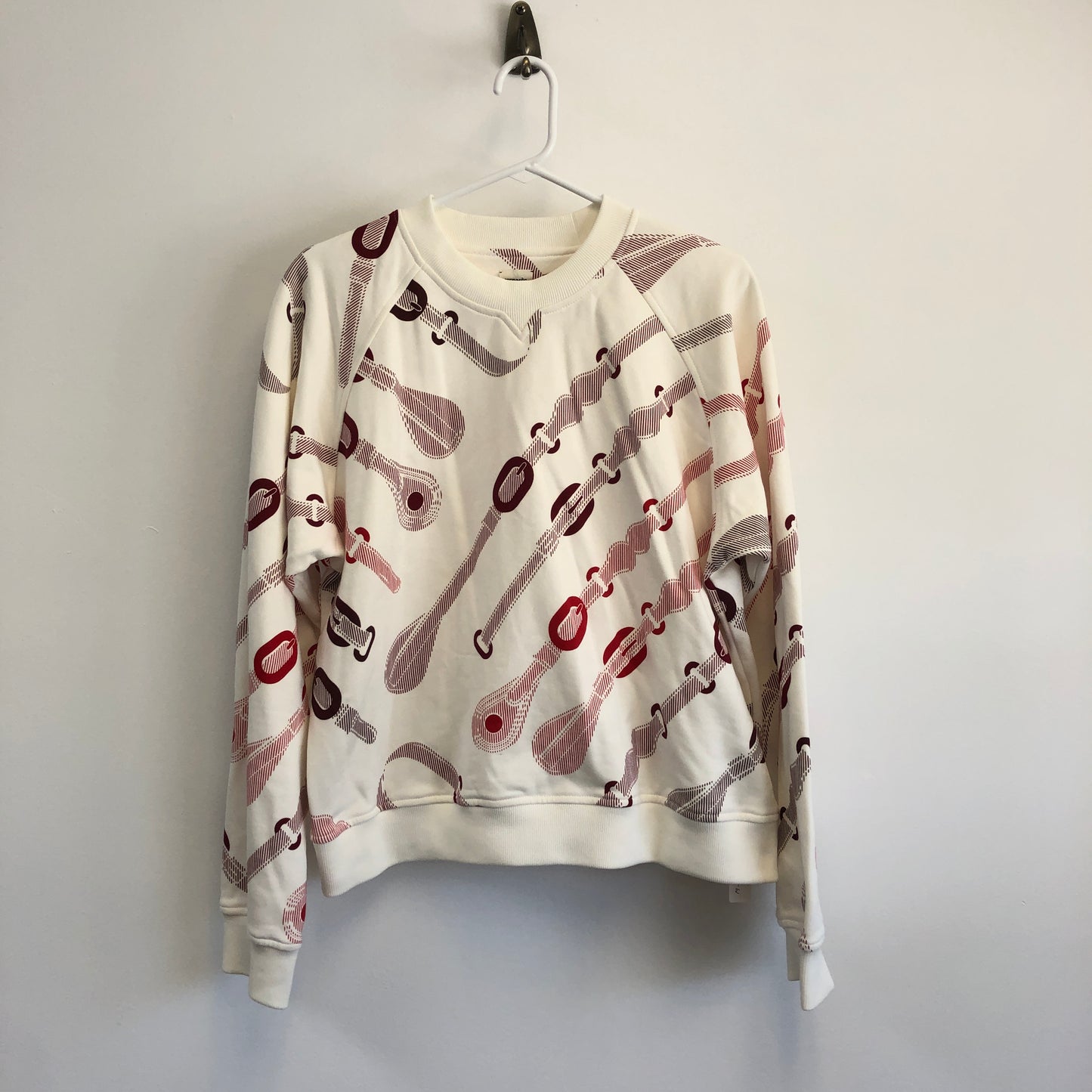 NWT Hermes Women's Printed Cotton Crewneck Sweatshirt Size 44 White/Red