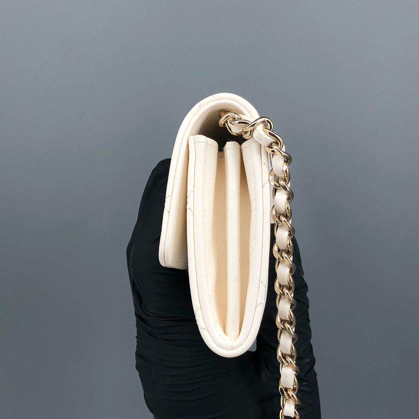 Chanel Mini Quilted Leather Chain Crossbody Bag cream