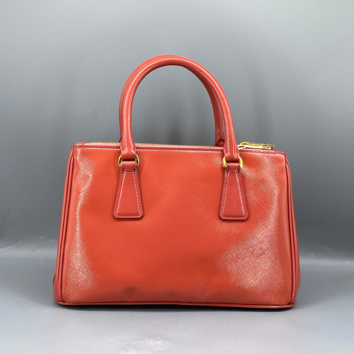 Prada Saffiano Vernice Small Galleria Double Zip Tote Arancio