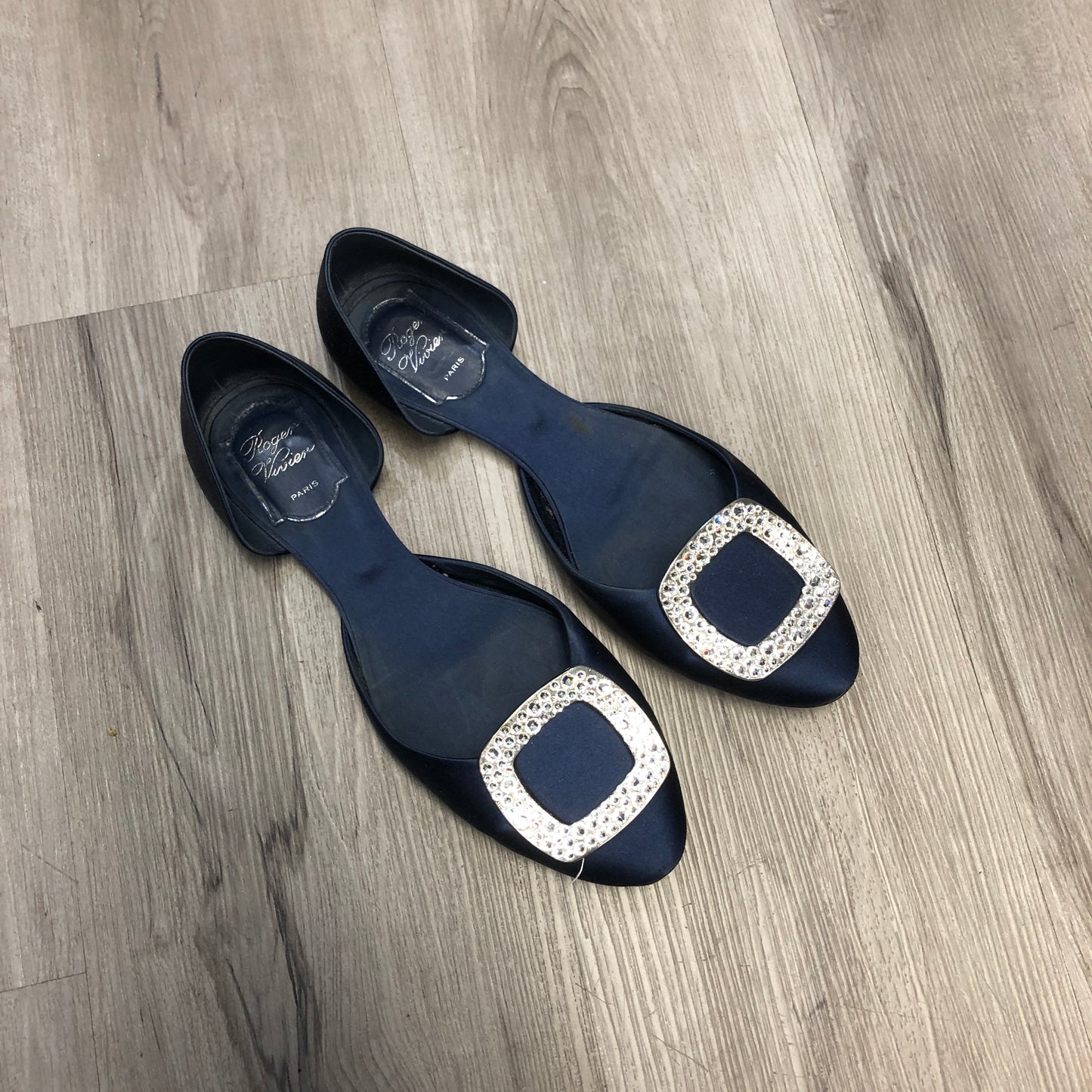 Roger Vivier Navy Blue Satin D'Orsay Flats 38