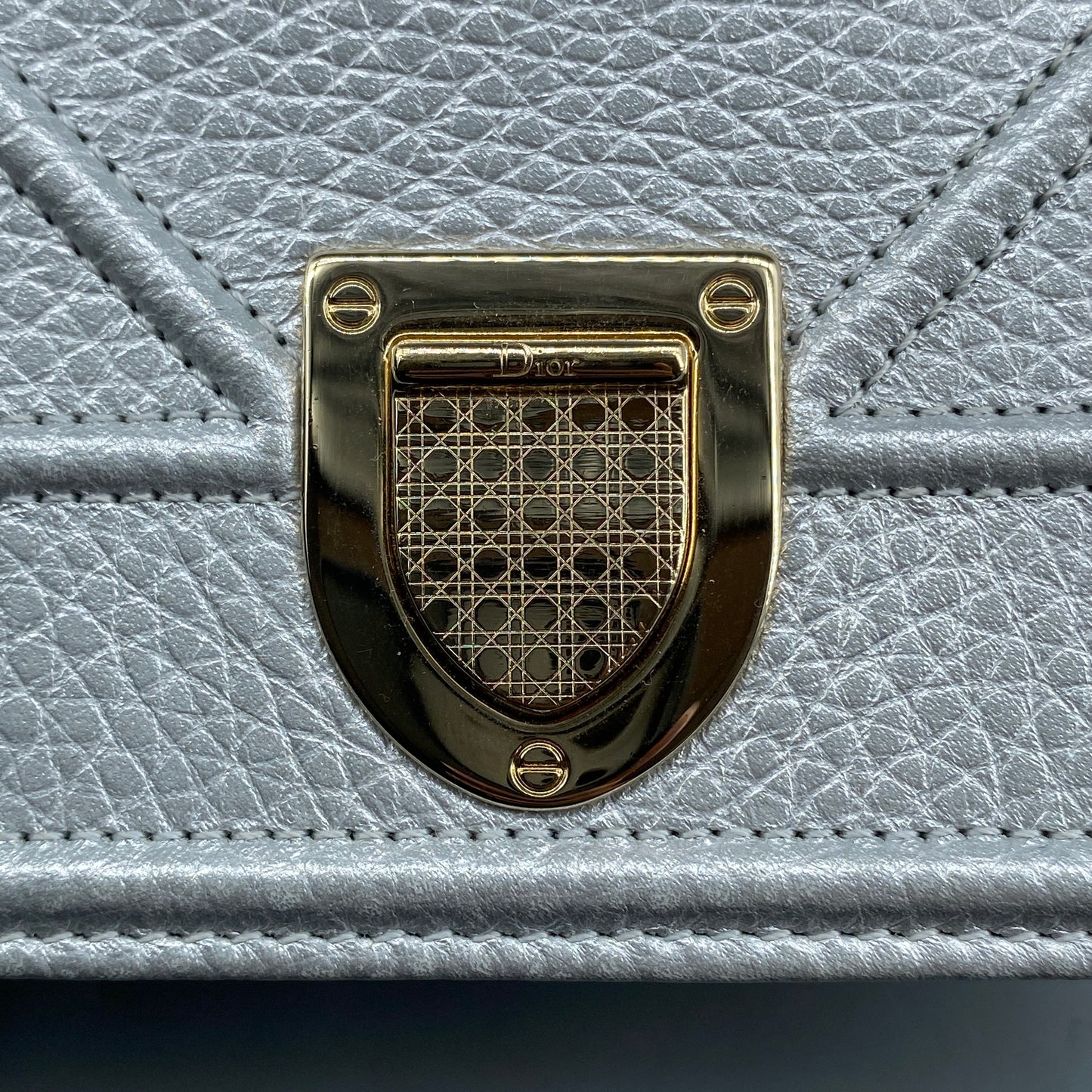 Christian Dior Mini Silver Metallic Pebbled Leather Shield Logo WOC Crossbody Bag