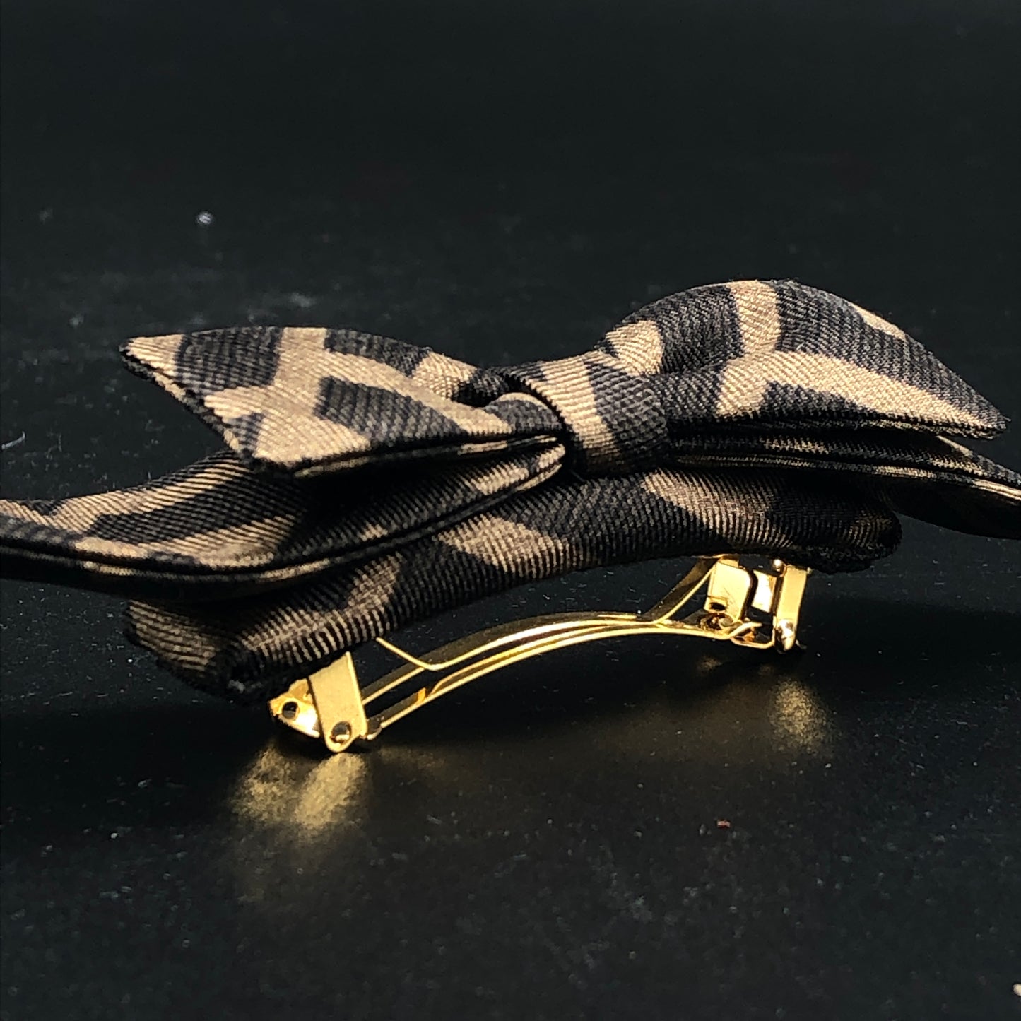 Fendi FF Monogram Bow Barrette Tobacco Tone Hair Clip