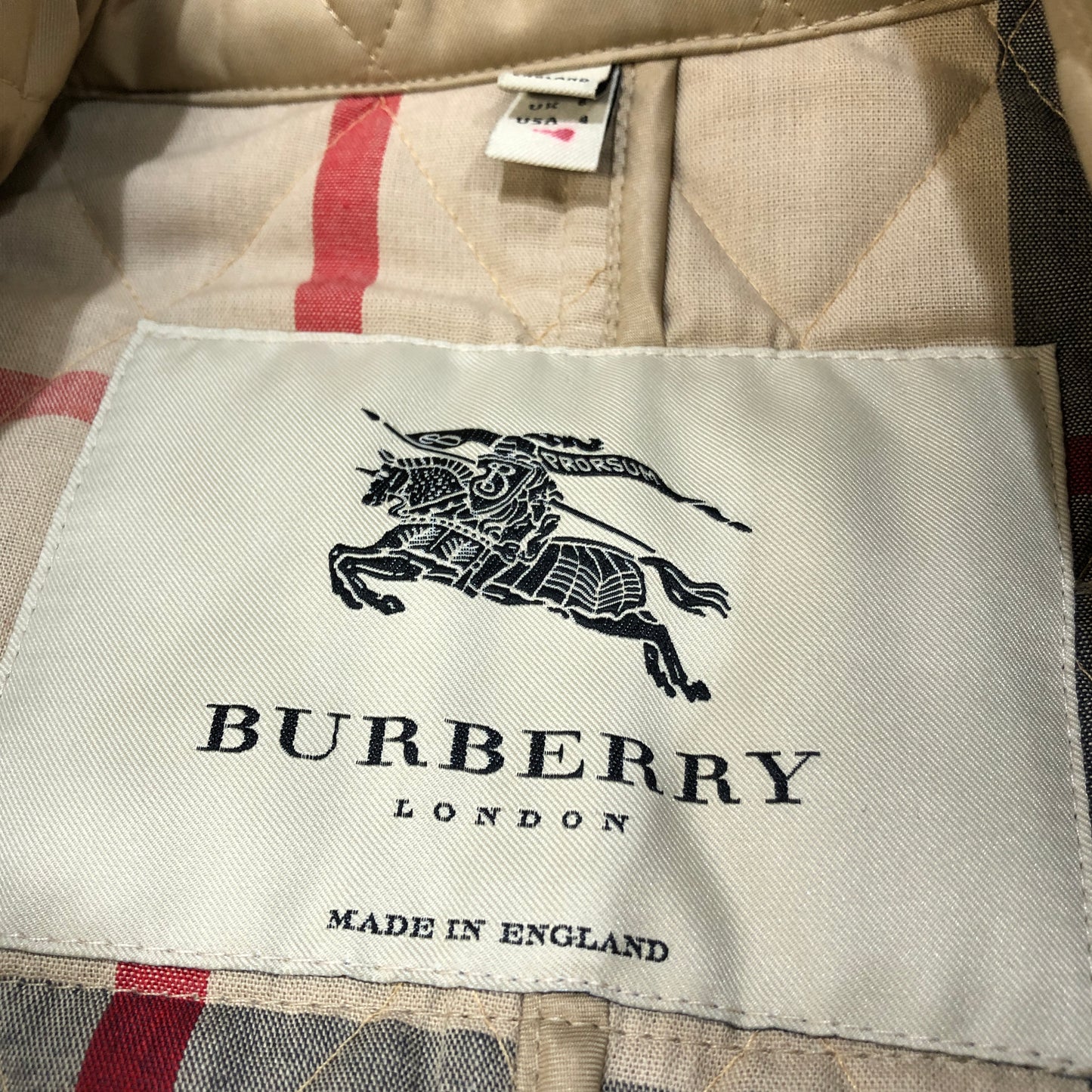 Burberry Beige Quilted Trench Coat Size 4