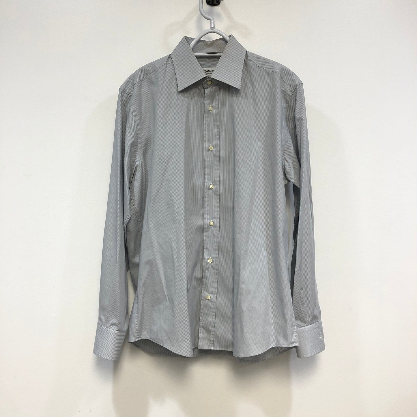 Saint Laurent Light Grey Striped Cotton Button-Down Shirt