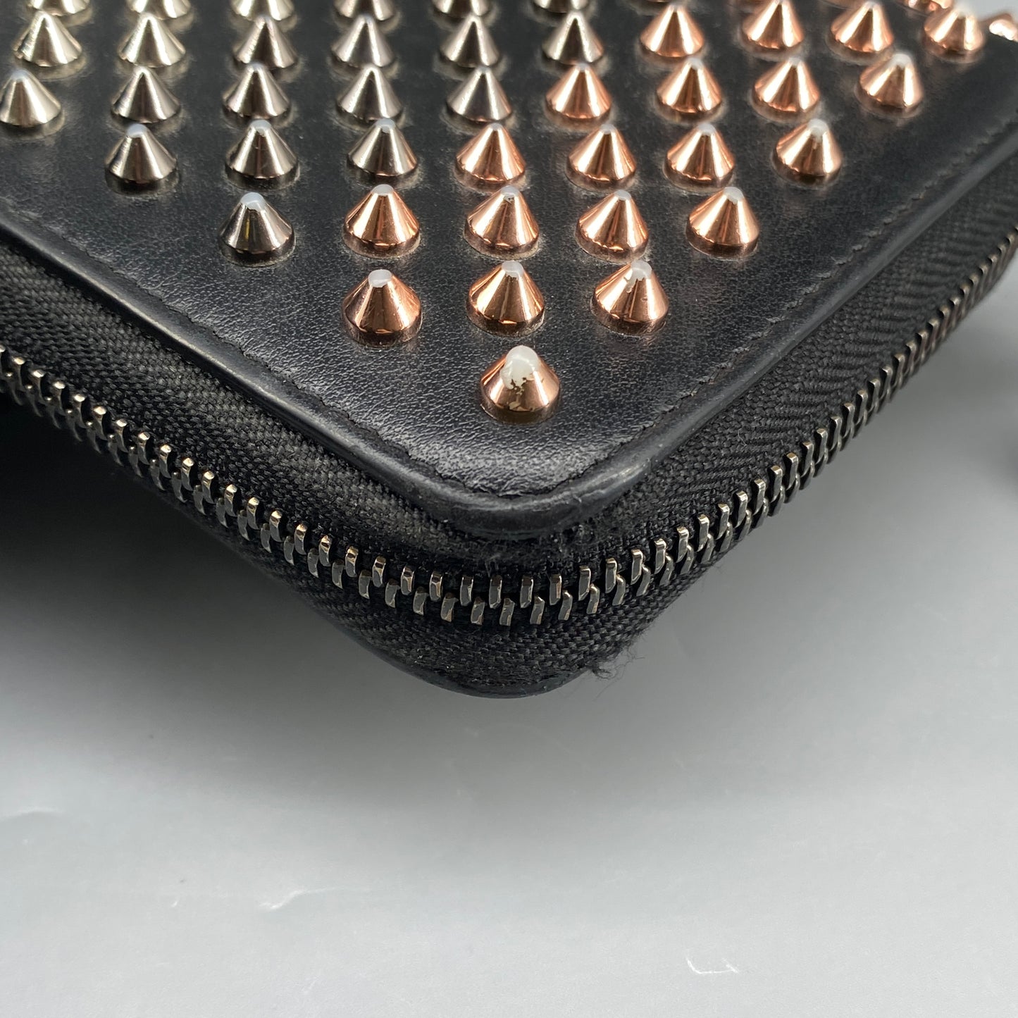 Christian Louboutin Black Leather Spiked Zip Around Long Wallet