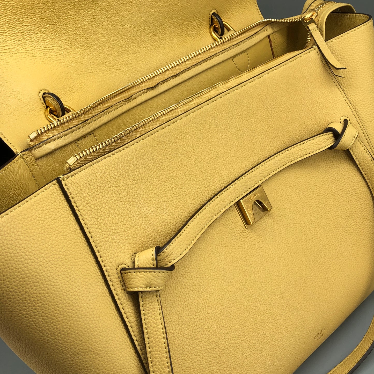 Celine Yellow Grained Calfskin Leather Medium Belt Bag