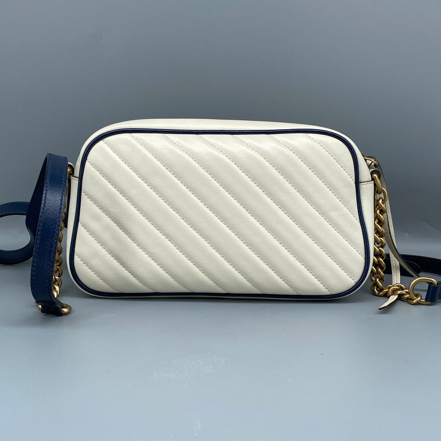 Gucci GG Marmont Chain Shoulder Bag Mystic White Blue Agata