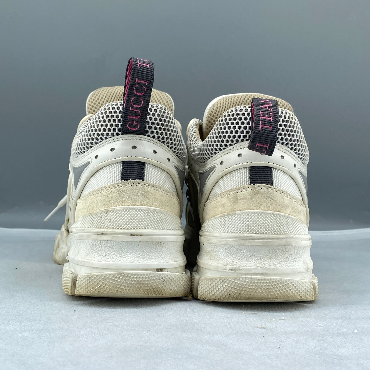 Gucci Women‘s Cream Leather Mesh Lace Up Sneaker Shoes Size 38
