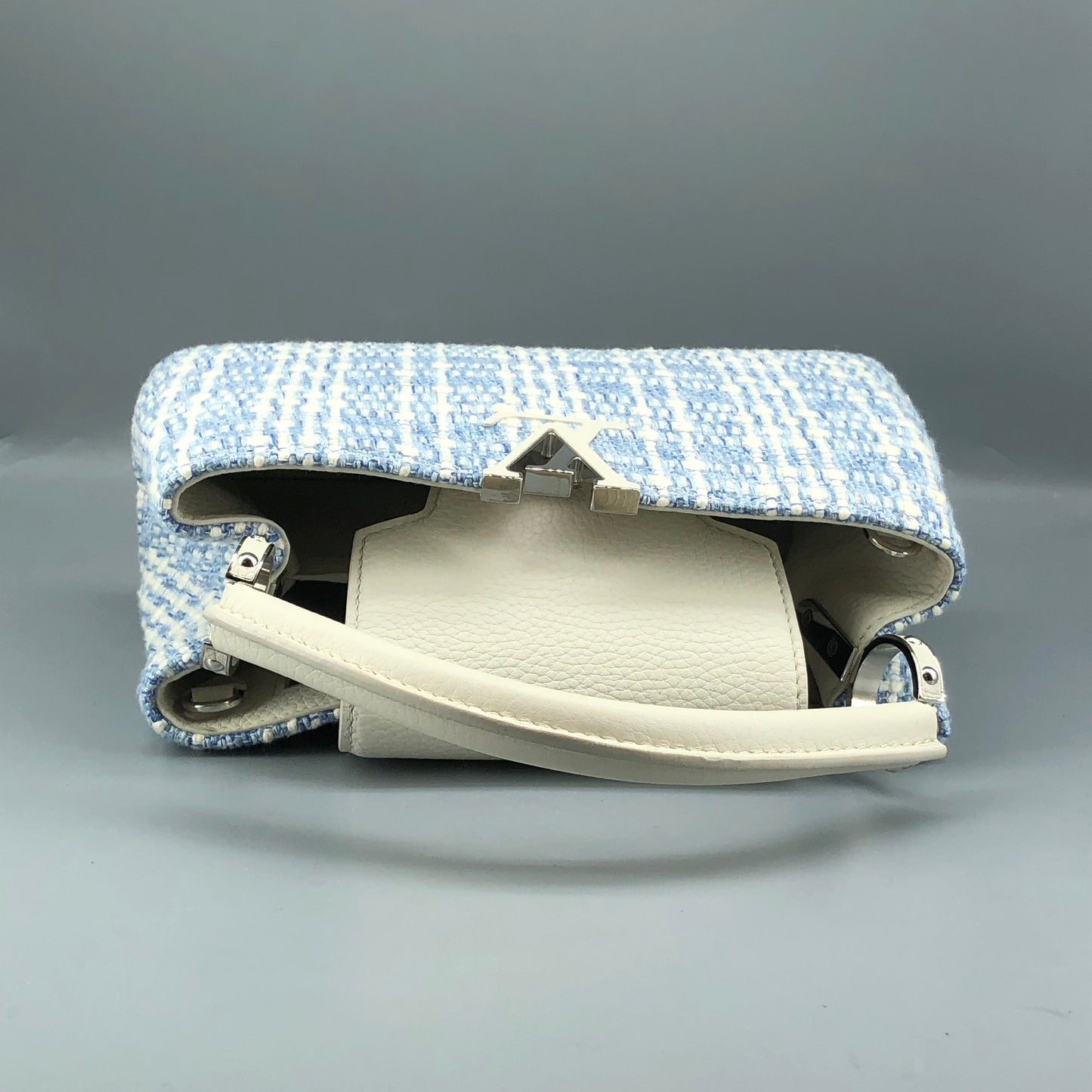 Louis Vuitton Limited Edition Capucines BB Handbag  White & Blue Tweed