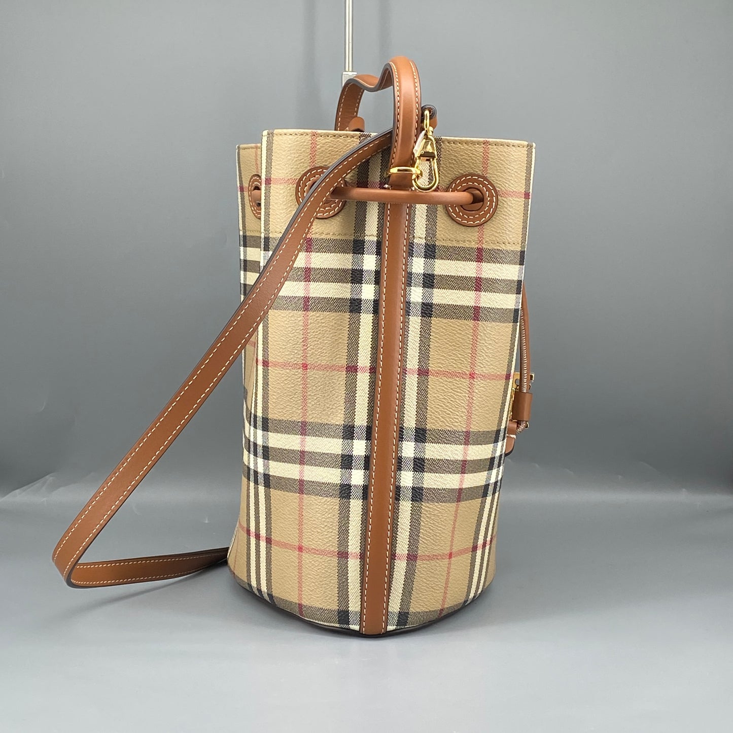 Burberry Beige Vintage Check Drawstring Bucket Bag