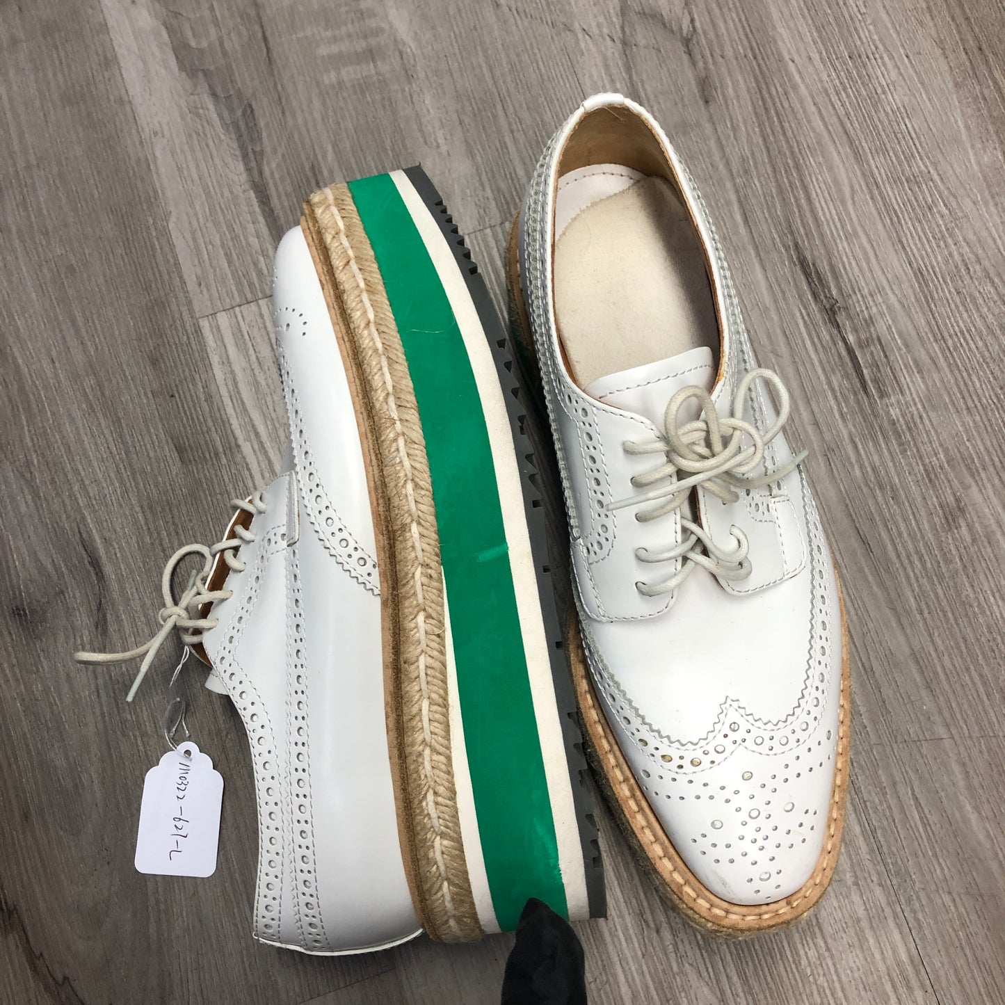 Prada Women's White Leather Brogue Platform Oxfords Size 36.5