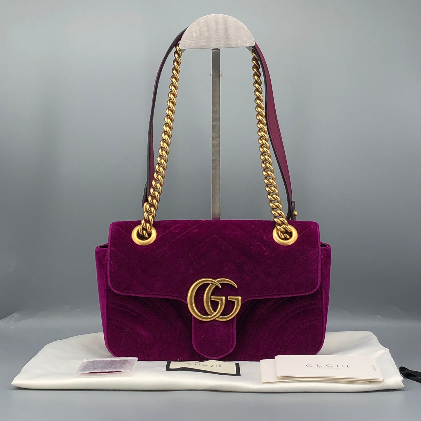 Gucci Marmont Fuchsia Velvet Matelasse Chain Shoulder Bag