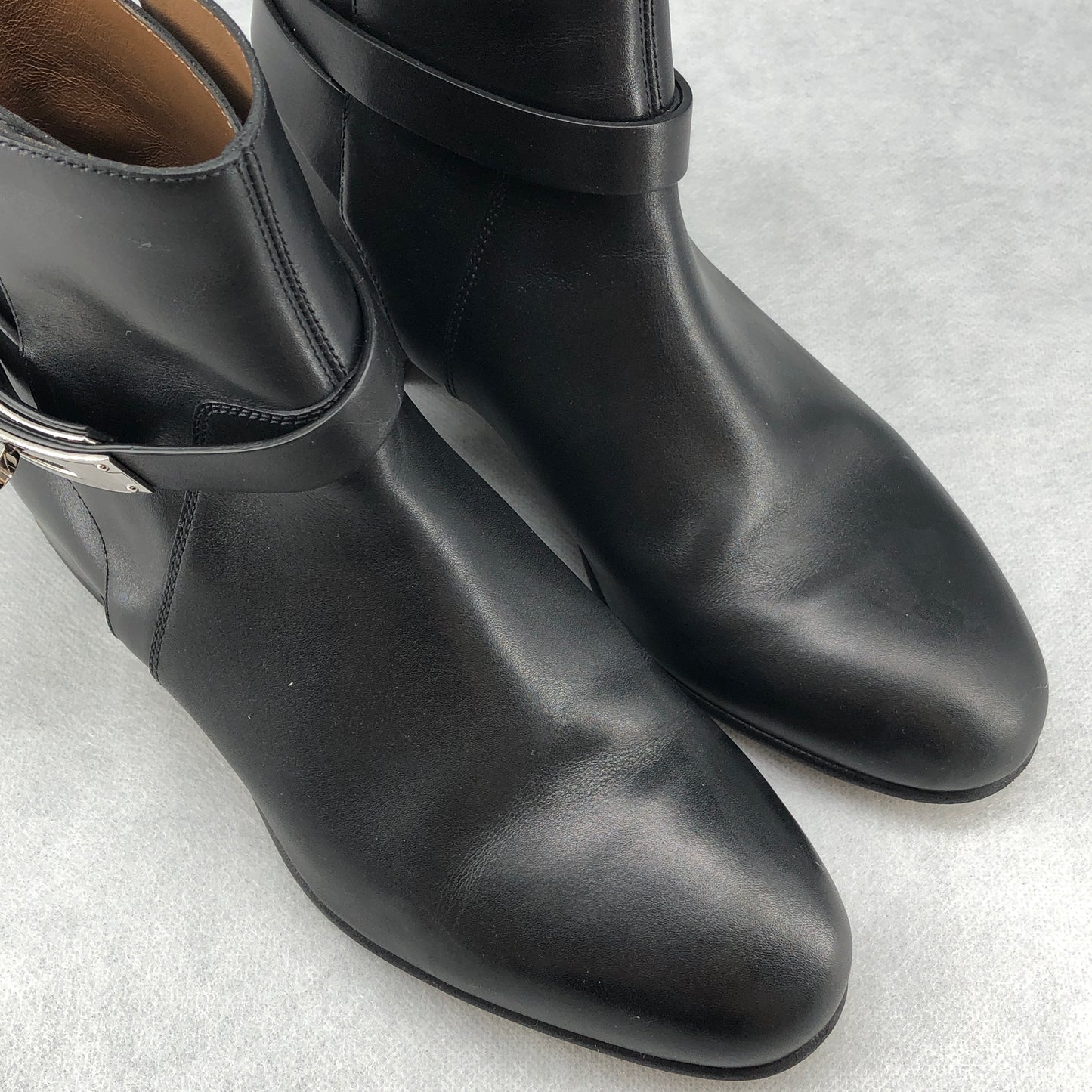 Hermes Black Leather Ankle Boots Size 36.5