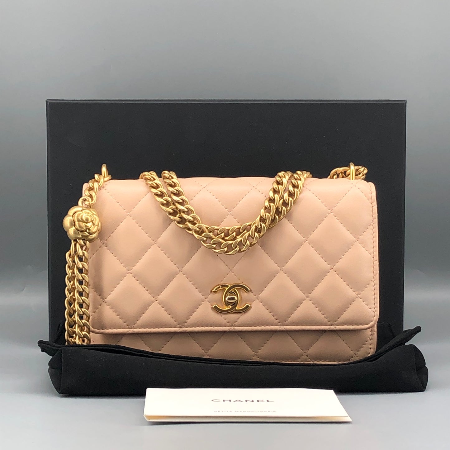 Chanel Nude Lambskin Quilted CC Camellia Crush Wallet on Chain WOC