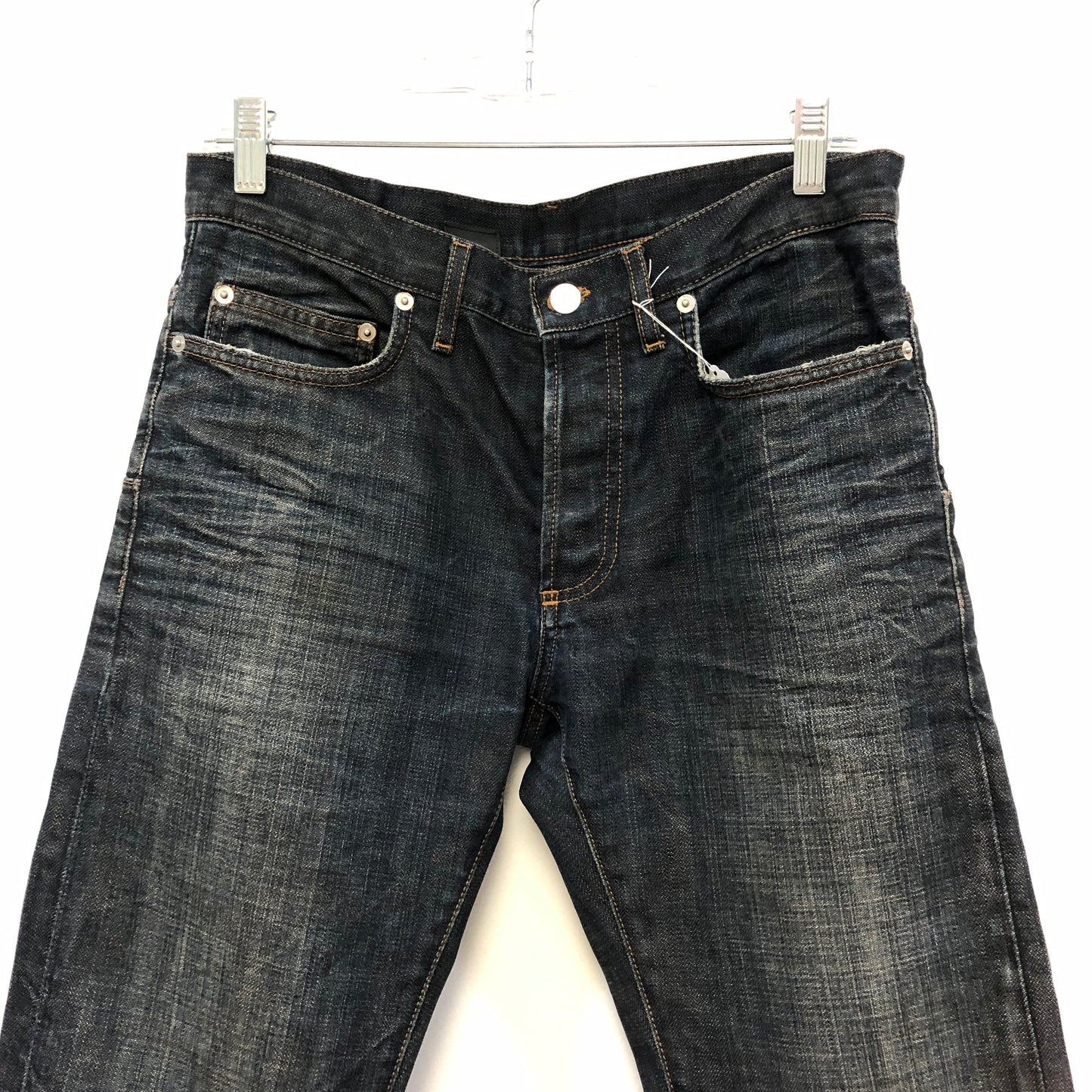 Christian Dior Dark Navy Distressed Straight Leg Denim Jeans Size 30