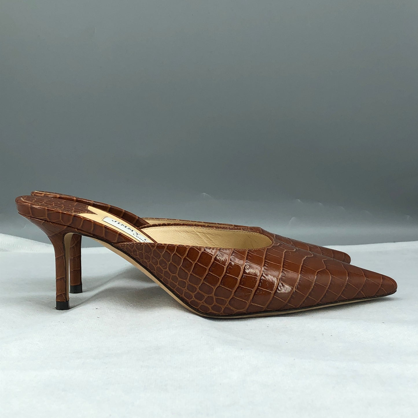 Jimmy Choo Women's Mule Heels Size 38 Brown Croc-Embossed