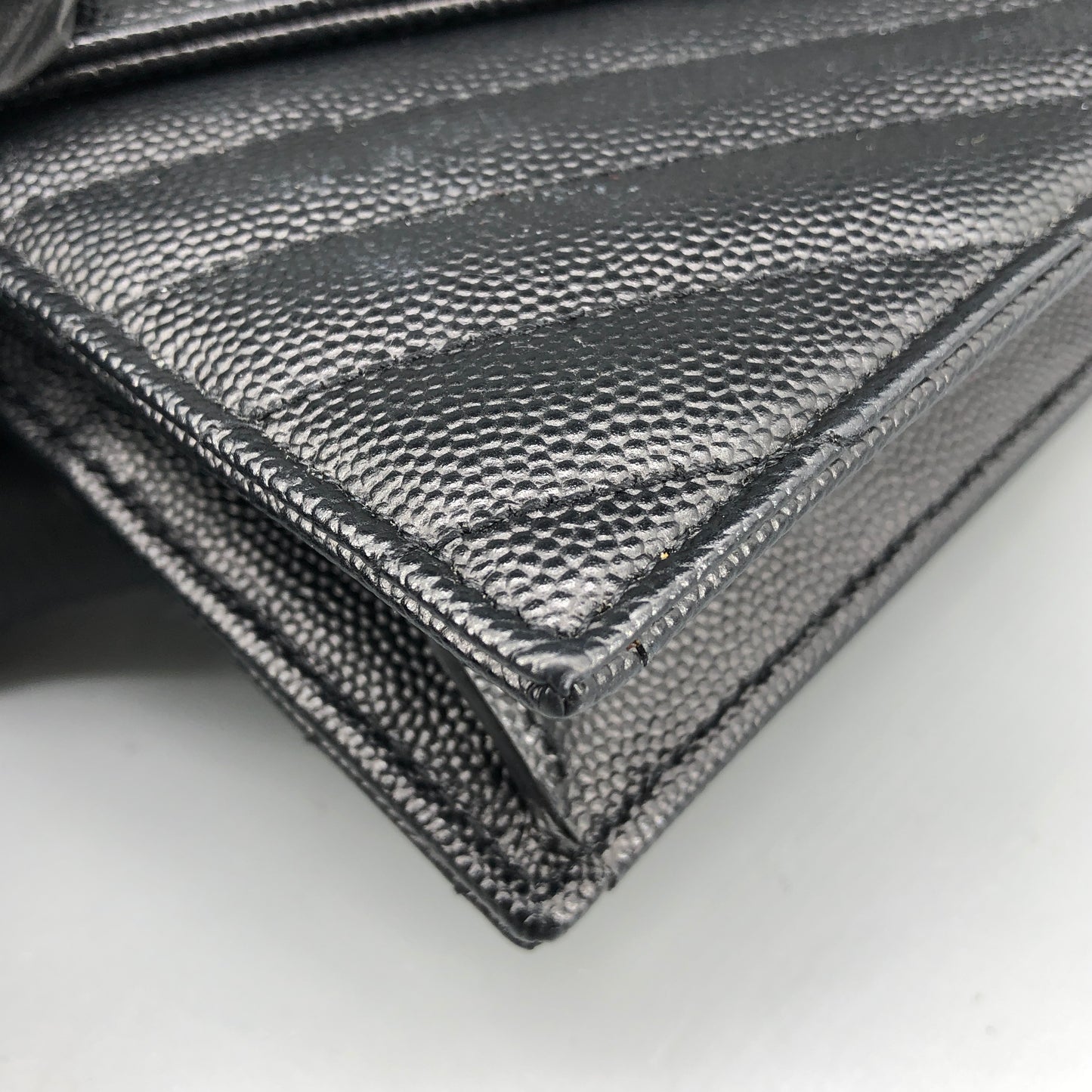 Saint Laurent Envelope Chevron Grain Leather Chain Shoulder Bag Black