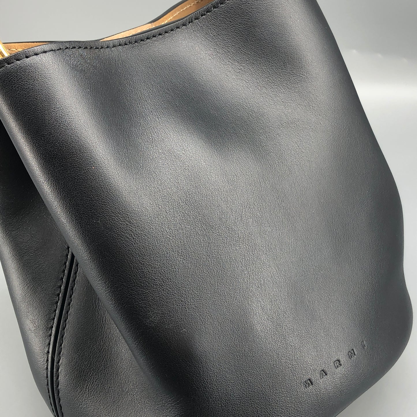 Marni Smooth Leather Ring Handle Mini Bucket Bag Black