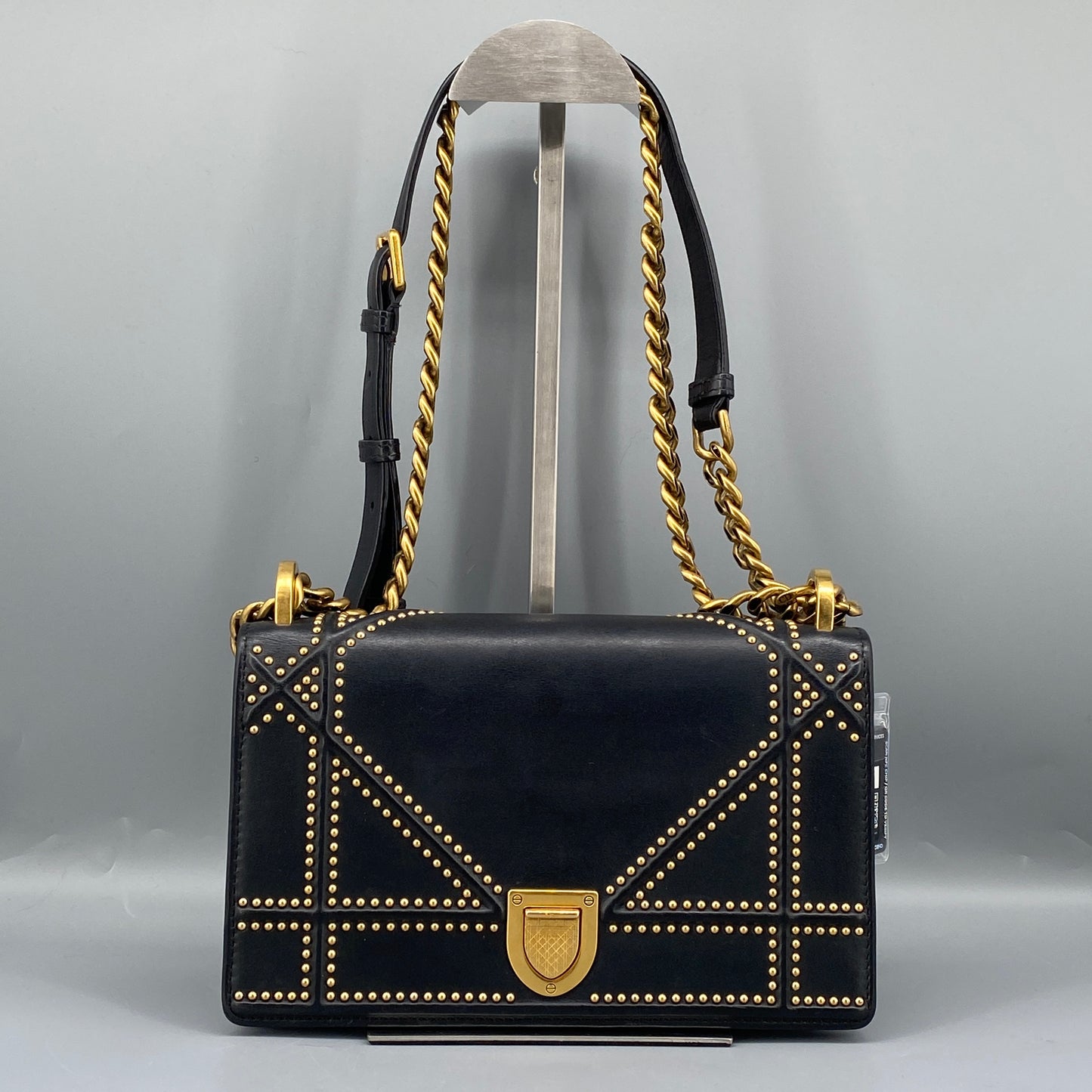 Christian Dior Gold Stud Detail Black Calfskin Diorama Flap Shoulder Bag