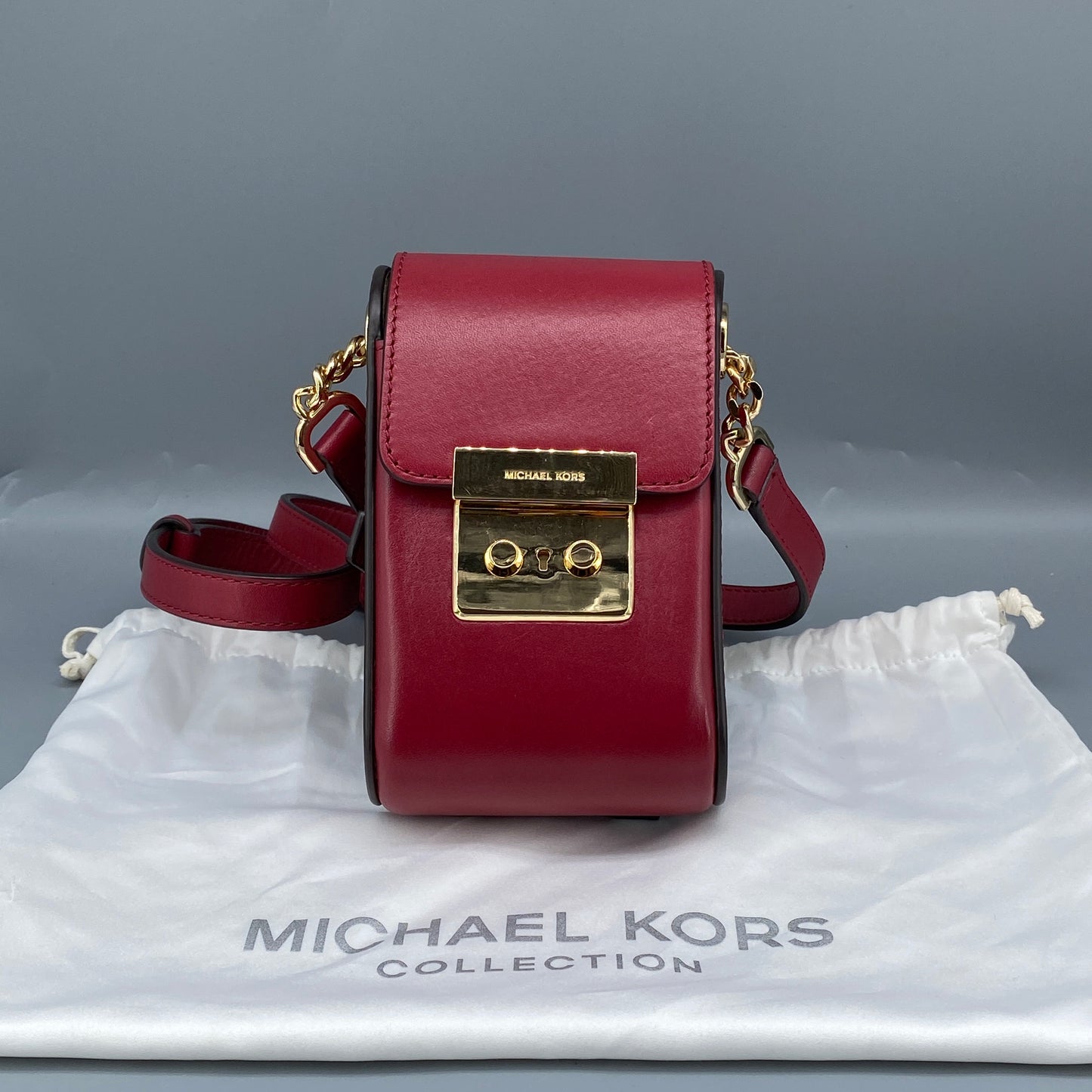 Michael Kors Red Leather Mini Vertical Crossbody Bag
