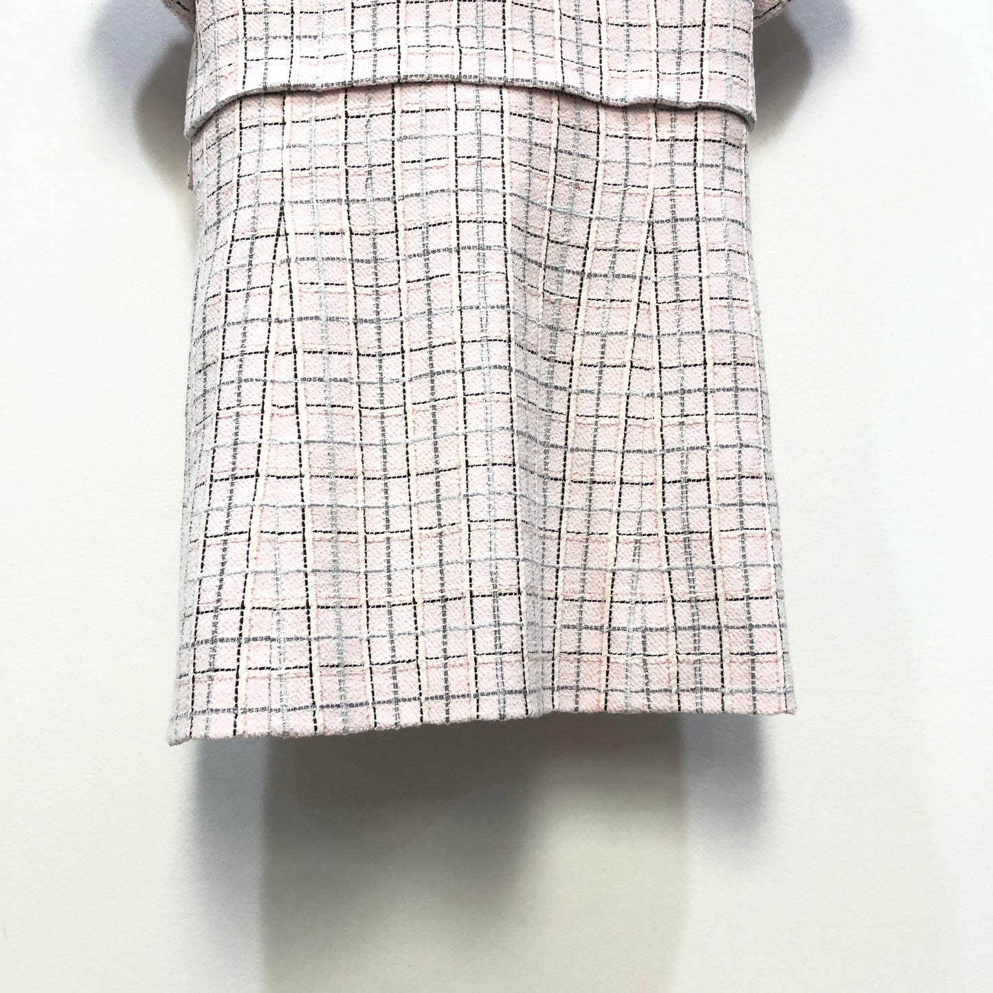 Chanel Pink Plaid Short Sleeve Tweed Dress Point Collar Size 34