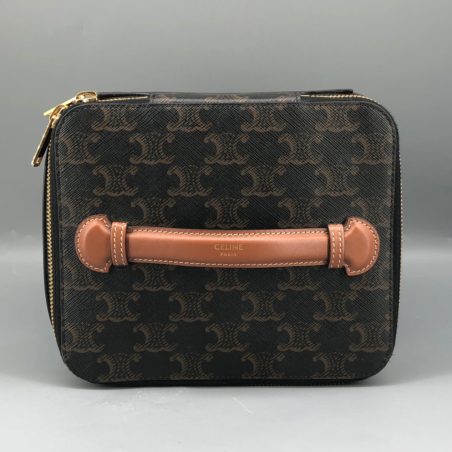 Celine Triomphe Canvas Vanity Case Bag Dark Brown