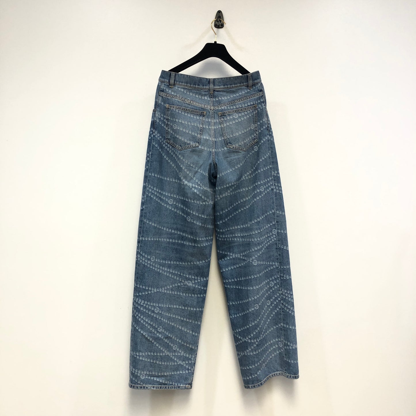Chanel Denim Blue Straight Leg Denim Pants Stitched CC Pattern Size 36
