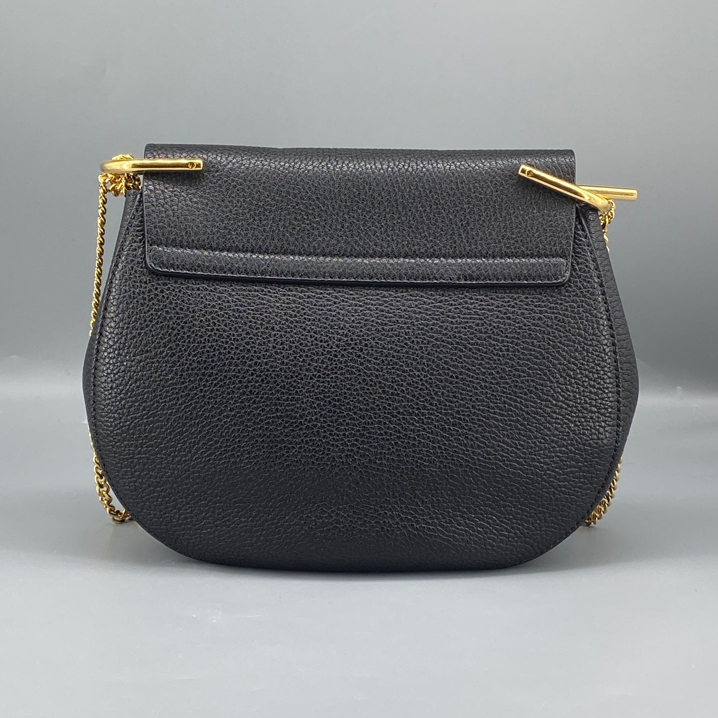 Chloe Black Grained Drew Leather Saddle Shoulder Bag
