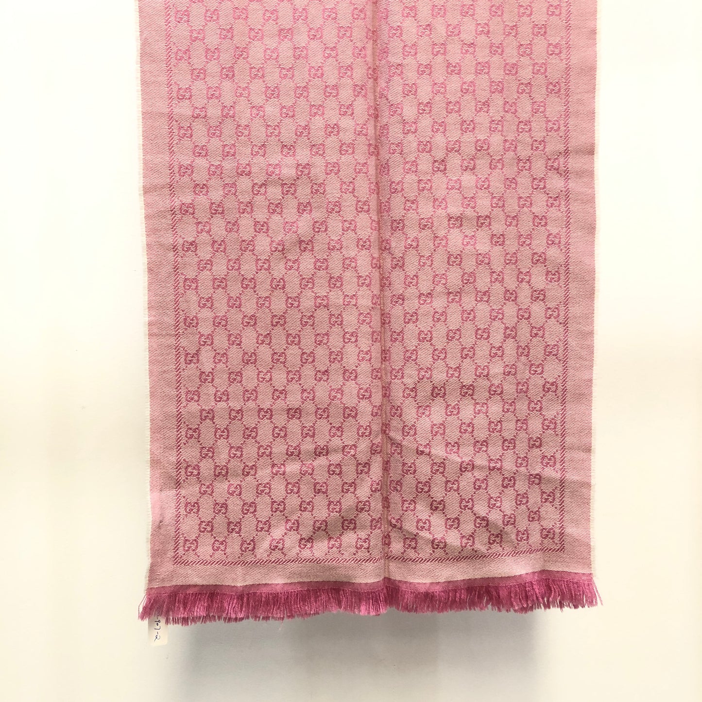Gucci Pink & Light Pink Allover Pattern Fringed Scarf 180*48 cm