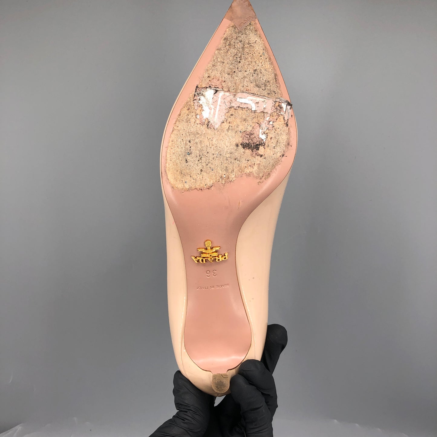 Prada Women's Patent Leather Pointed Toe Stiletto Pumps Beige Size 36