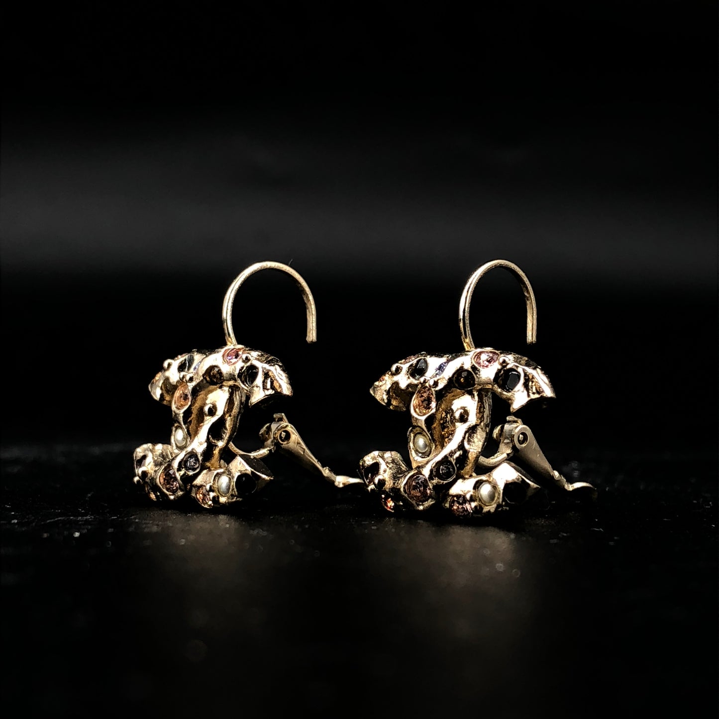 Chanel Gold-Tone Crystal CC Logo Earrings
