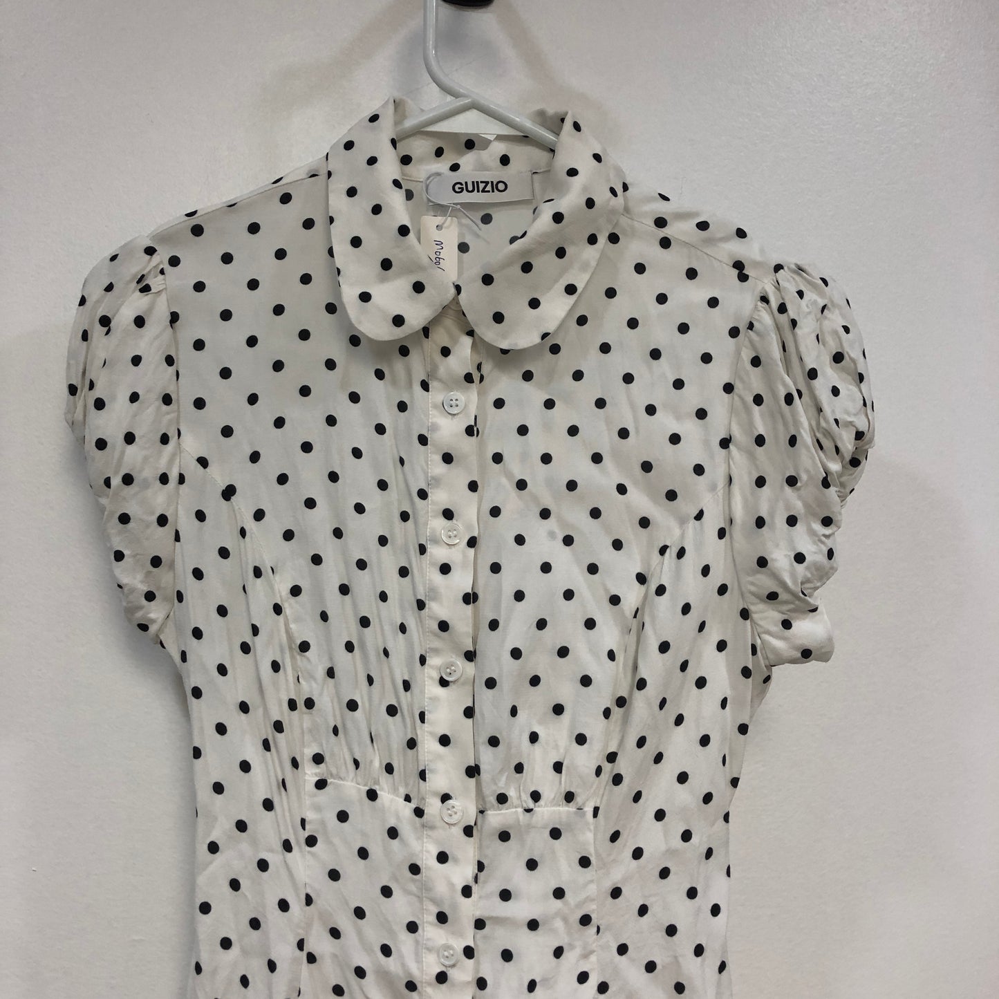 GUIZIO Black & White Polka Dot Shirt Dress S