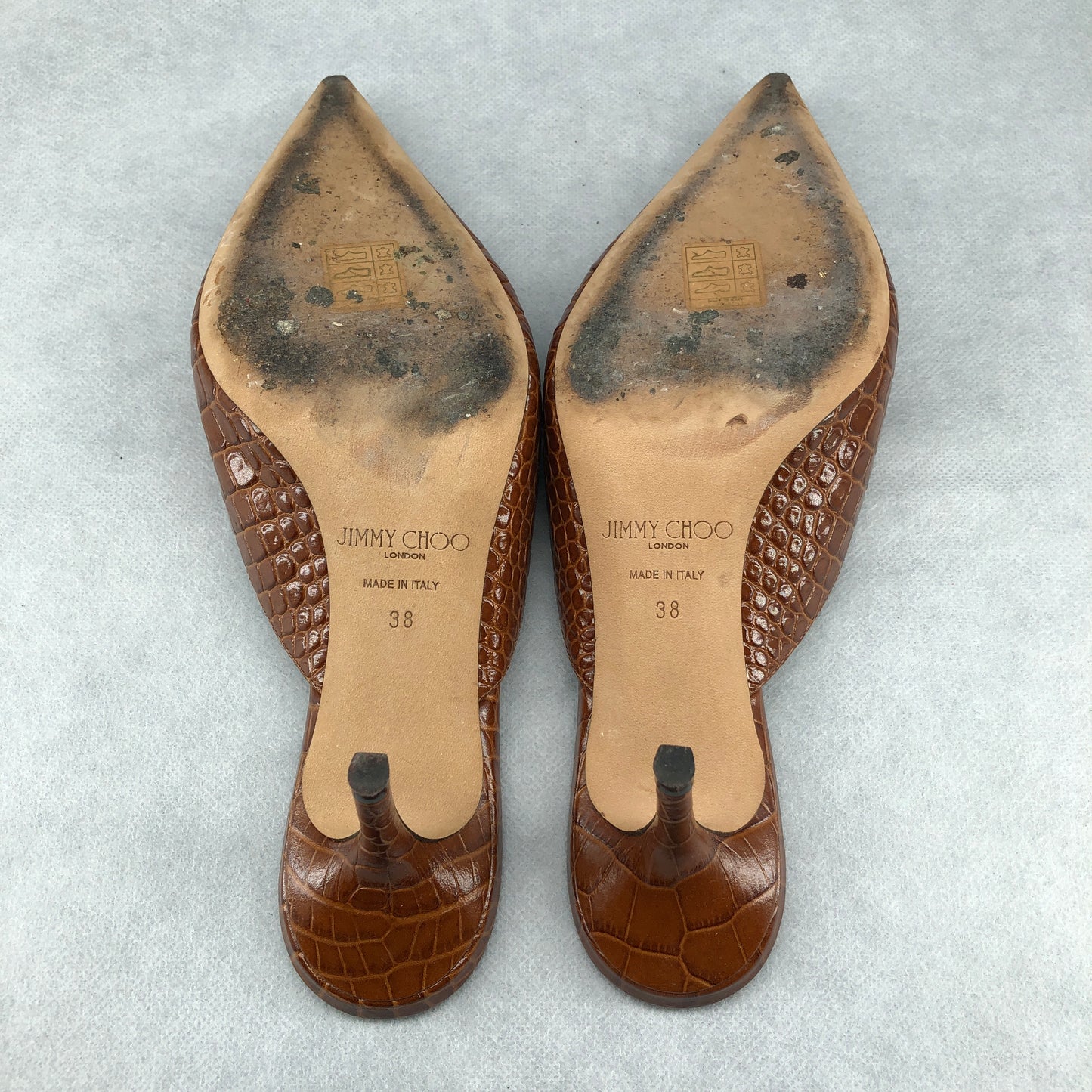 Jimmy Choo Women's Mule Heels Size 38 Brown Croc-Embossed