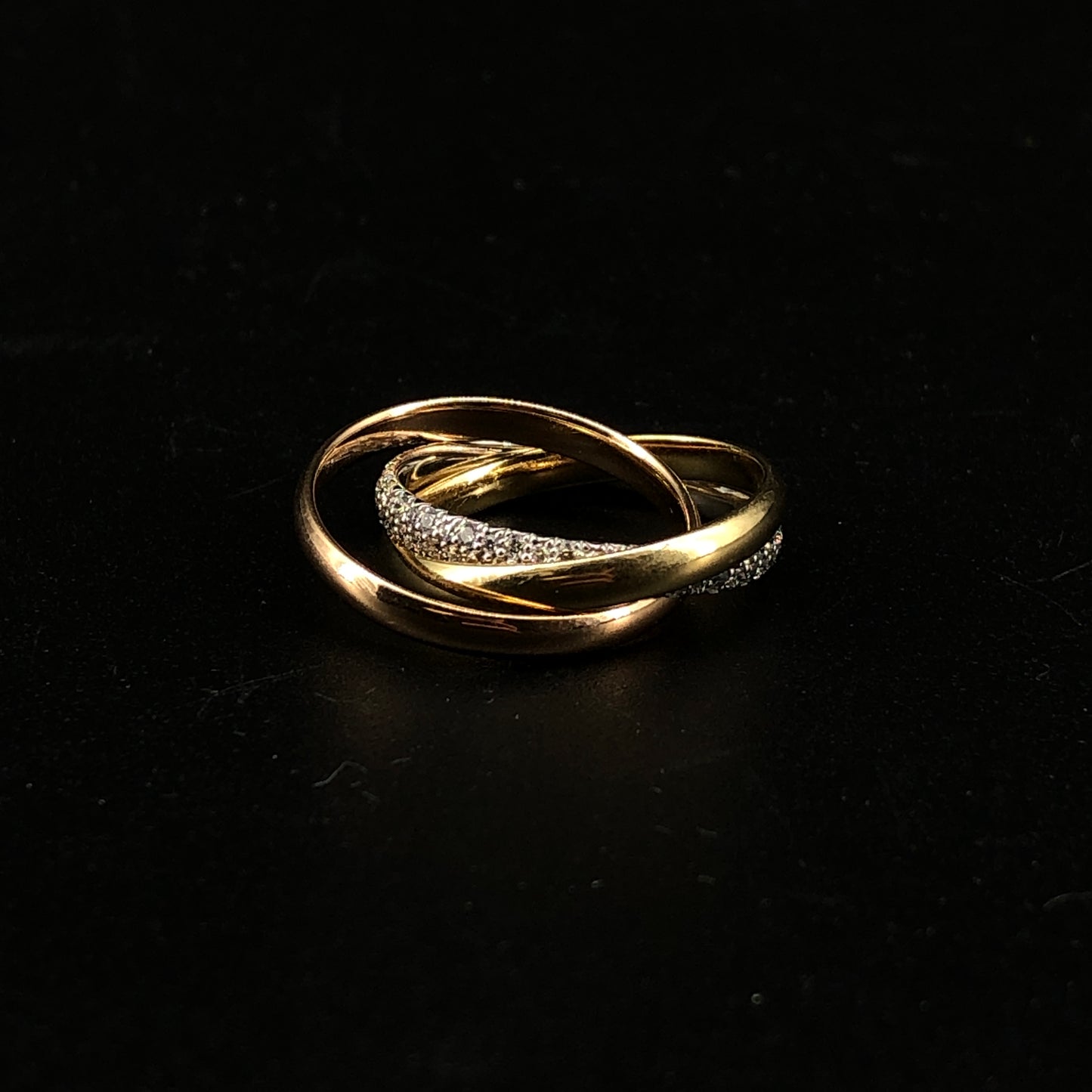 Cartier Trinity AU750 Yellow Gold Diamond Three Interlocking Ring Size 50mm