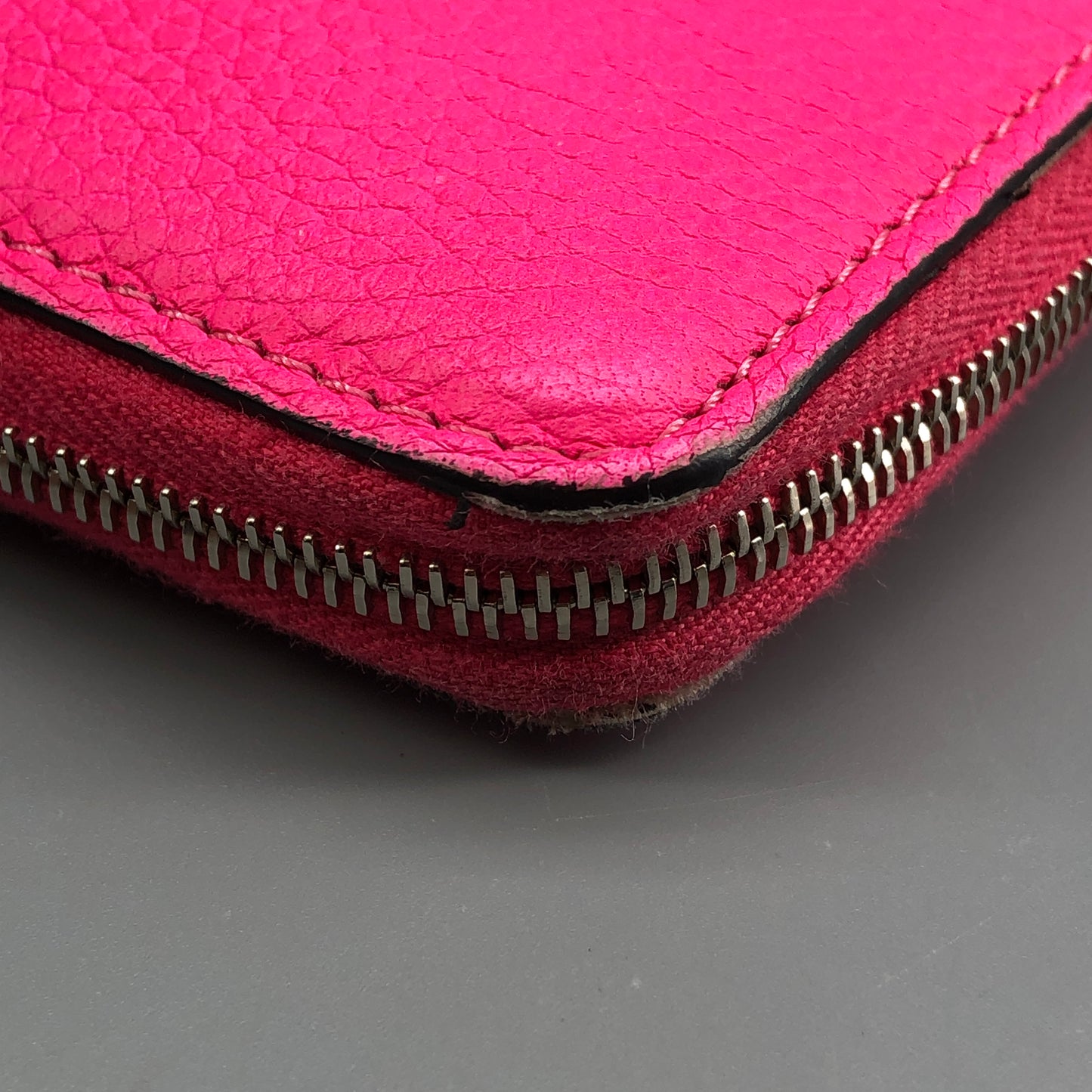 Celine Hot Pink Grained Leather Zip-Around Long Wallet