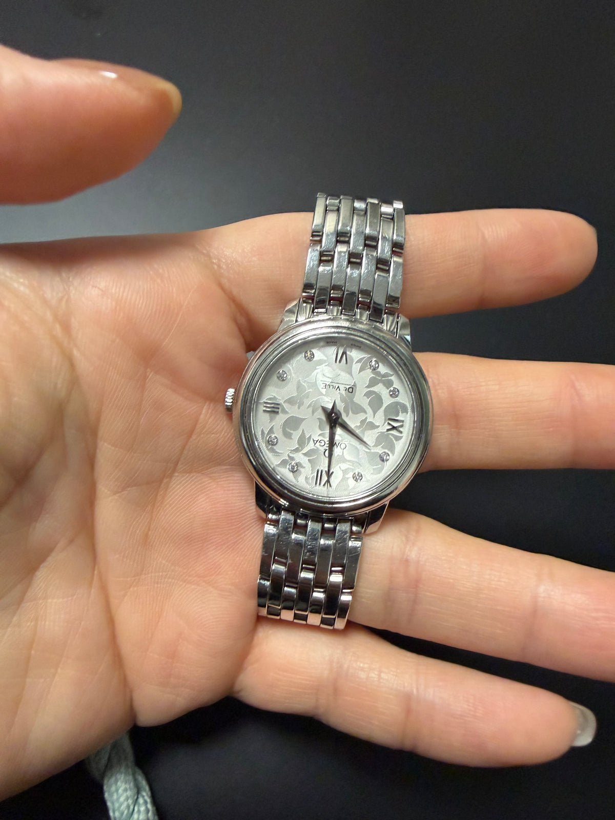 Omega 27mm Stainless Steel Watch With Natural Diamonds