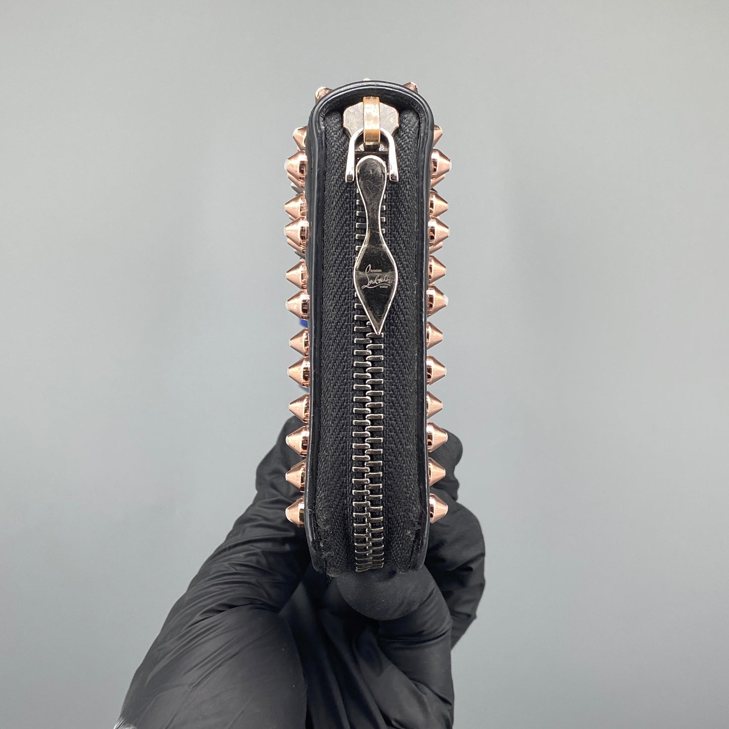 Christian Louboutin Black Leather Spiked Zip Around Long Wallet