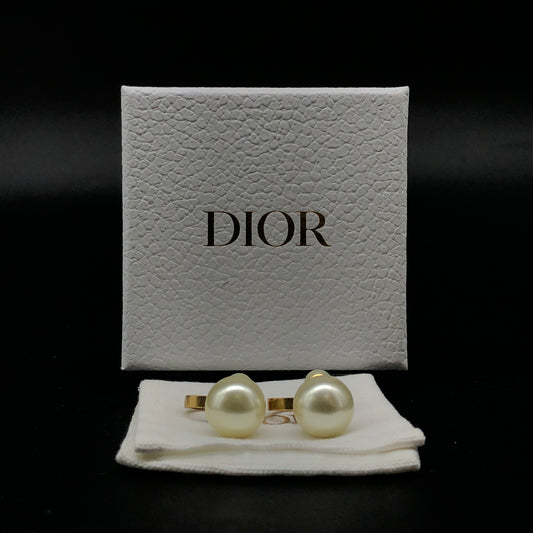 Christian Dior Gold-Tone Pearl CD Drop Earrings